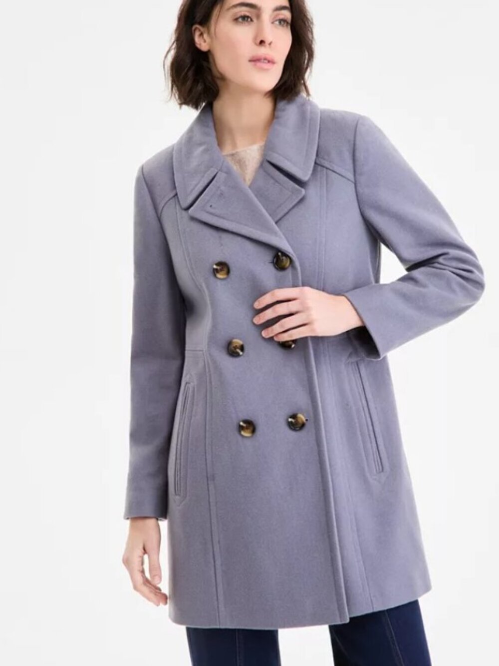Anne Klein Lavender Wool Coat XXL | 61% Wool | Double‑Breasted | Quiet Luxury